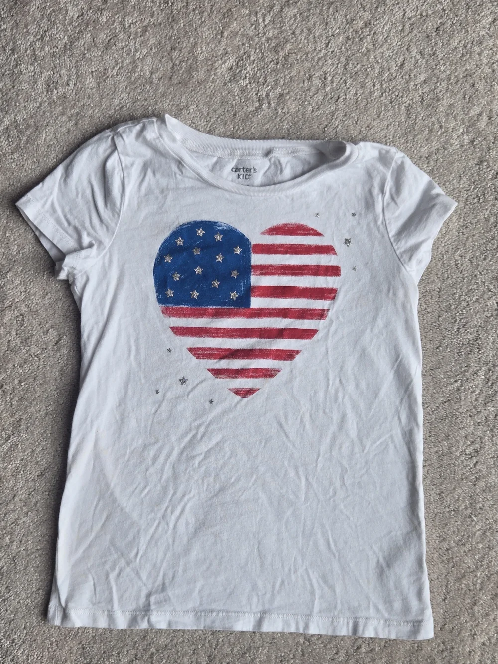 Carter'ss White Tee with American Flag Heart